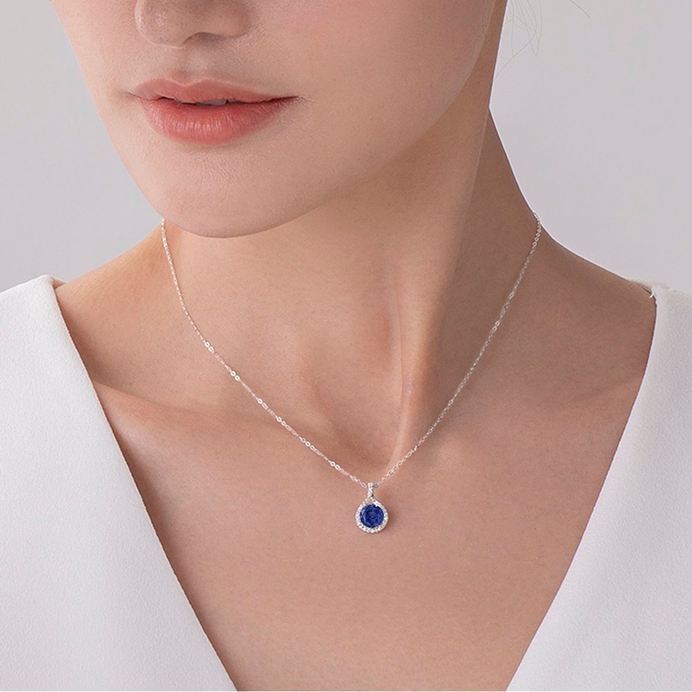 Kay Jewelers Sapphire Pendant Necklace w/ Original Bag, Box, and Inspection Info